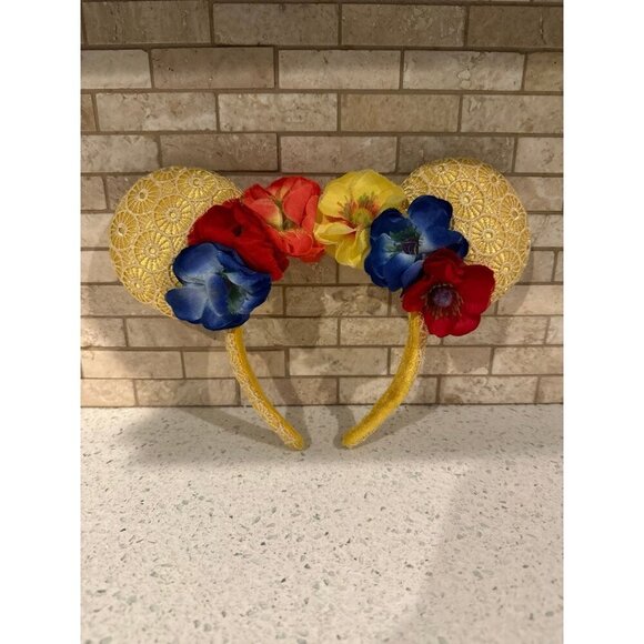 Disney Parks Spring Laced Yellow Poppy Flowers Floral Minnie Ears Headband - Picture 1 of 2